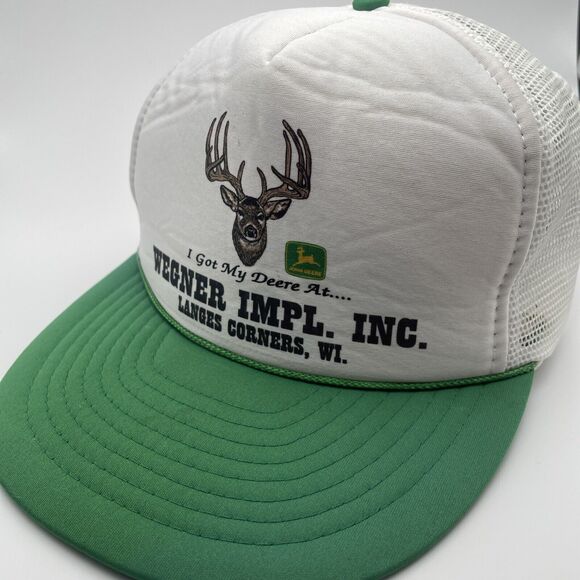 Vintage John Deere Hat Cap White Green Adjustable Double Snapback Trucker Rope - Picture 1 of 11